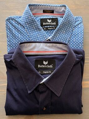 2 pack - Butter Men's Navy and Blue XL Regular Fit Button-Down Shirts